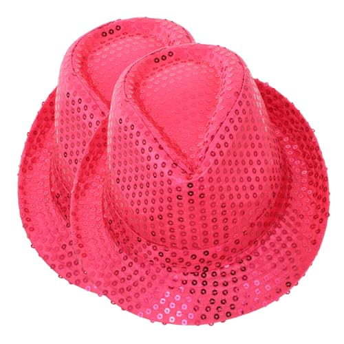 LIOOBO 2 Stücke Teiliges Pailletten glitzernder Jazzhut Kostüm Zubehör Glänzende Hüte für Erwachsene Unisex Performance Accessoire in Pink für von LIOOBO