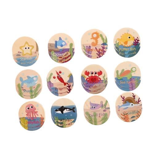 LIOOBO 24 Stück Marine Animal Memory Chess Killerwal- kleine Meerestierfiguren zählen und sortieren Tierspielzeug Kinderfiguren Meeresfiguren Holz Khaki von LIOOBO