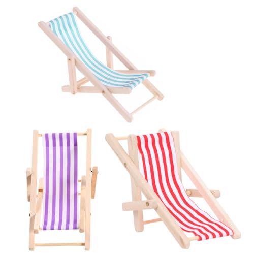 LIOOBO 3 Stück Mini Strandstuhl Holz Miniatur Faltstuhl für Puppenhaus Garten und Strand Deko Rot Blau für Kreative Spielideen und Mini Landschaften von LIOOBO
