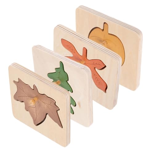 LIOOBO 4 Stück Montessori Holzpuzzle Teiliges Steckspiel für Kleinkinder Ab Jahr Lernspielzeug Auge Hand Koordination und Farberkennung Pädagogisches Herbstspielzeug für Vorschulkinder von LIOOBO