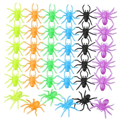 LIOOBO 48 Stück Halloween Deko Spinnen aus TPR Elastische Weiche Spielzeugspinnen Farben Realistische Spinnen für Partydekoration Spaß und Streiche als Goodie Bag Füller von LIOOBO