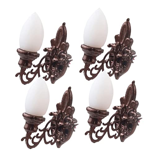 LIOOBO 4Stücke Mini Wandleuchten für Puppenhaus Luminous Wandlampe Antikbronze für DIY Miniaturlandschaften und Sandtisch Dekorationen Warmweiße Beleuchtung von LIOOBO