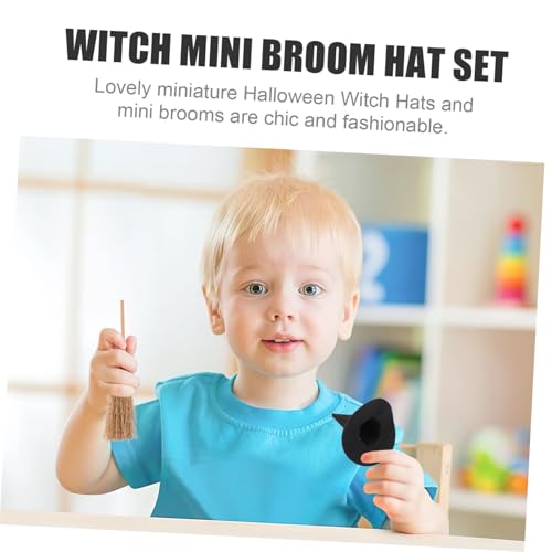 LIOOBO 6 Satz Teiliges Halloween Mini-hexenhut-Set mit Filz und Holz Inklusive Kleinen Hexenbesen Mini-Hut-Dekoration für DIY Basteln Halloween Party Tischdeko und Puppenkostüm Zubehör von LIOOBO