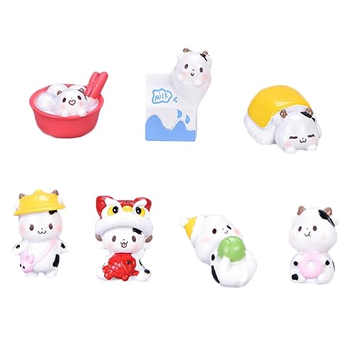 LIOOBO 7 Stück Cartoon Cow Ornamente Kleinkinder sensorisch Mini-Kühe-Figuren süße Kuh Desktop-Kuh-Ornament Kuhfiguren Kuh Tiere Miniatur Mini-Kuh-Ornamente Miniaturkühe Kühe Figuren Harz von LIOOBO