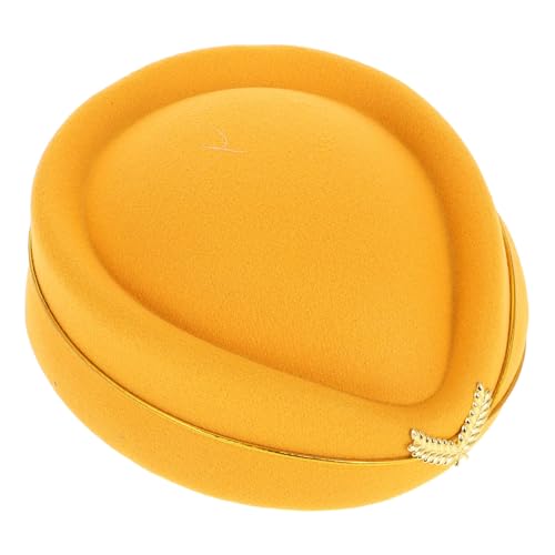LIOOBO Elegante Stewardess Hut aus Kunstfilz Gelbe Cosplay Kopfbedeckung für Halloween und Bühnenauftritte Verstellbar und Bequem für Kostümzubehör und Fotorequisiten von LIOOBO