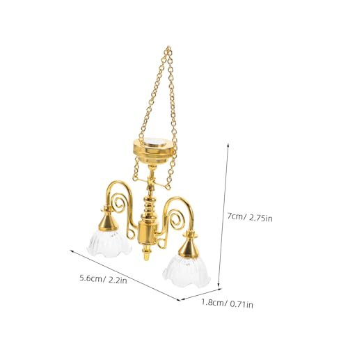 LIOOBO Goldfarbener Miniatur Kronleuchter Puppenhaus Beleuchtung Doppelköpfige Blumenlampe Vintage Stil Für Puppenstuben Mini Modell Displays Kreative Dekoration von LIOOBO