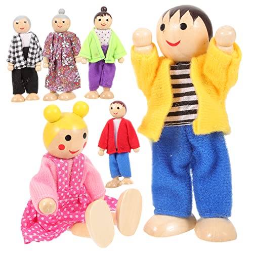 LIOOBO Holz Puppenfamilie Bewegliche Mini Figuren Flexible Arme Beine Teiliges für Kinderzimmer Dekoration Pädagogisch für Kreatives Puppenhaus Zubehör von LIOOBO