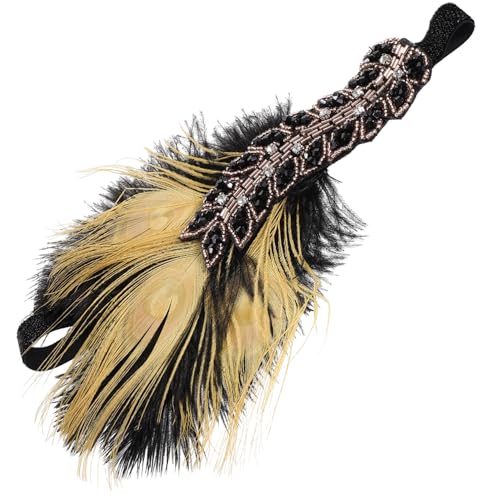 LIOOBO Jahre Headband Damen Vintage Haarband mit Goldfarbenem Federschmuck und Strass Elastisches Stirnband für Cosplay Party Hochzeit und Festliche Anlässe von LIOOBO