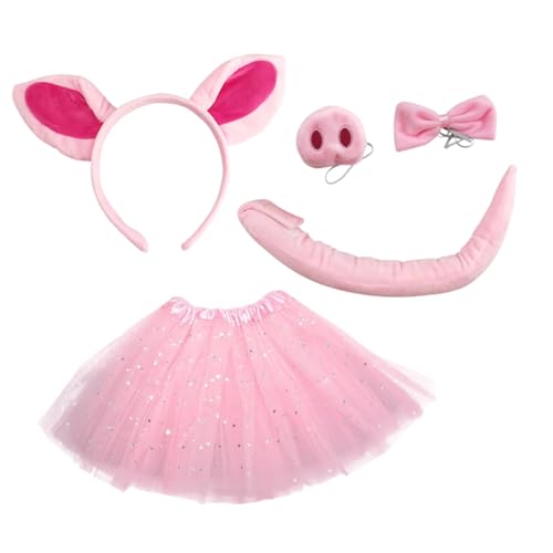 LIOOBO Kuscheliges Schweinchen Cosplay Set Tierohren Stirnband mit Rosa Tüllrock für Karneval Fasching Tierparty Bühnenauftritt LIOOBO Kuscheliges Schweinchen Cosplay Set Tierohren Stirnband mit Rosa Tüllrock für Karneval Fasching Tierparty Bühnenauftritt von LIOOBO