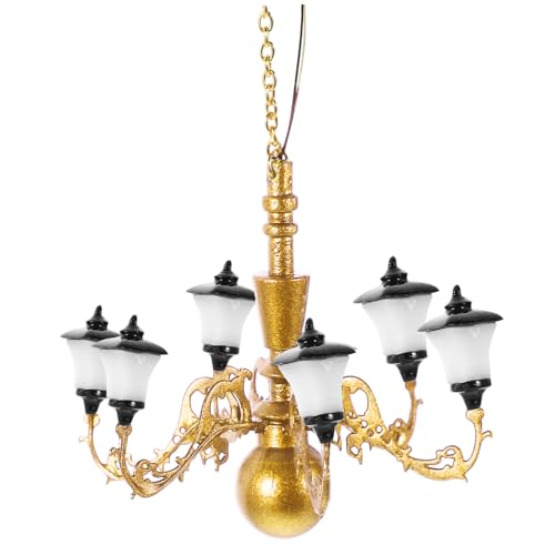 LIOOBO Miniatur Kronleuchterlampe für Puppenhaus Goldene Schwarze Hängende Lampe mit Warmem Licht Verarbeitung Langlebig für Wohnzimmer Schlafzimmer von LIOOBO