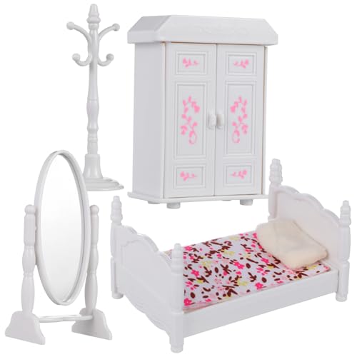 LIOOBO Miniatur Puppenmöbel Schlafzimmer Dekor Verschleißfestes Realistisch Gestaltetes Miniatur Schlafzimmermöbel Modell Geeignet für Puppenhäuser Zubehör von LIOOBO