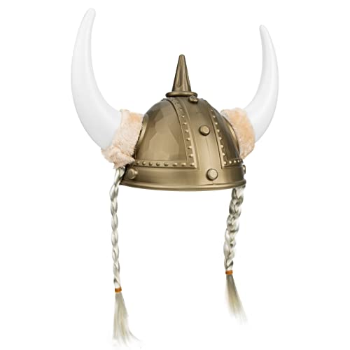 LIOOBO Wikinger Helm Wikinger Hut mit Hörnern und Zöpfen Kriegerhörner Helme für Halloween Kostüm Dress Up Fußball Fan tragbare Hut Helme von LIOOBO