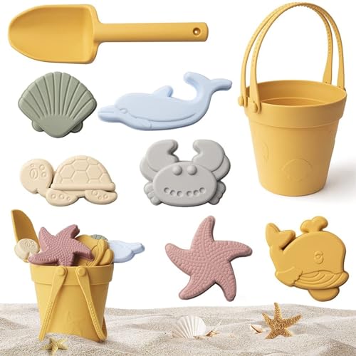 LIPINGJING0201 8 Stück Sommersandspielzeug-Set für Kinder, Sandkastengrabwerkzeuge für den Außenbereich, Strandeimer und Schaufel (Farbe: Gelb) von LIPINGJING0201