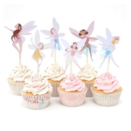 LIQWEI 24 Stück Feen Pappbecher Cupcake Toppers, Cupcake Picks Fee, Kuchen Topper Blume Fee Mädchen Cupcakes Toppers für Kinder Baby Party Geburtstag Party Kuchen Dekoration von LIQWEI