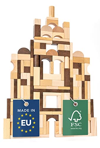 LISA & MAX Premium Holzbausteine (130 Teile) ab 1 Jahr - 100% natürlich, Made in EU, aus FSC®- zertifiziertem Holz - Bausteine für Kinder - Natur -Bauklötze Holz Baby von LISA & MAX