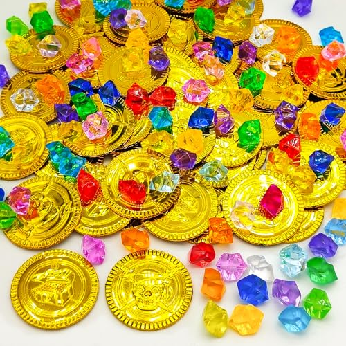 LISOPO 150 Stück Piratenschatz Goldmünzen für Piratenschatz, Mitgebsel,Mitbringsel,Piraten Deko Kindergeburtstag,Schatzsuche Kindergeburtstag (50 Goldmünzen +100 Edelsteine) LISOPO 150 Stück Piratenschatz Goldmünzen für Piratenschatz, Mitgebsel,Mitbringsel,Piraten Deko Kindergeburtstag,Schatzsuche Kindergeburtstag (50 Goldmünzen +100 Edelsteine) von LISOPO