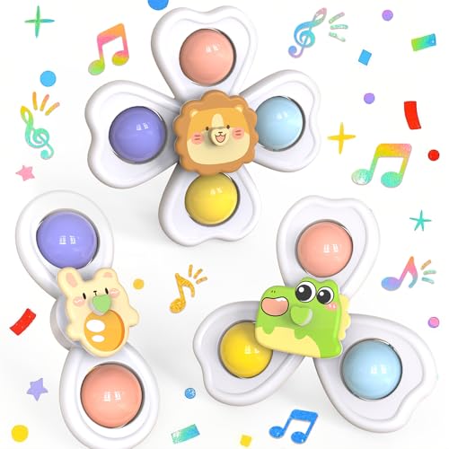 LISOPO Saugnapf Spielzeug Baby, 3 Stück Kinder Spielzeug Spinner für Bad Fenster Hochstühle Flugzeug Reise und Baby Hochstuhl für Kleinkinder 6 Monate Geburtstagsgeschenk von LISOPO