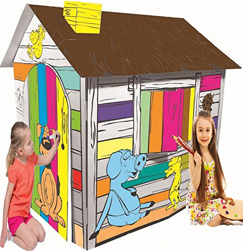 Kinder Faltbare Karton Spielhaus Kit Kind Premium-Papier Spielhaus BAU Marker enthalten (Happy Farm Cottage) von Littlefun