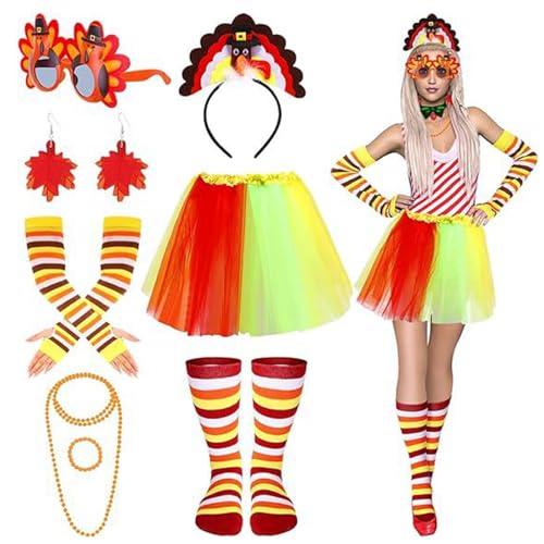 LIUASMUE Thanksgiving Truthahn Kostümset Enthält Stirnbandsocken Und Festliche Accessoires In Orange Gelb Einheitsgröße Tragbar Zum Tragen von LIUASMUE