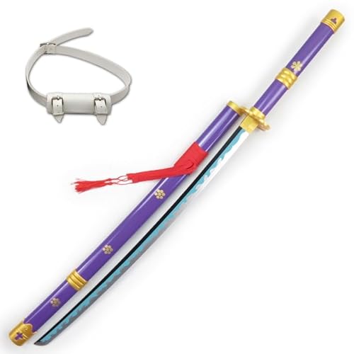 Hölzerne Roronoa Zoro Schwert Overall 31 Zoll japanische Ninja Katana, Anime Cosplay Samurai für Kinder, Jungen Mädchen Geschenk Halloween Sammlung Party (D-Yama Enma Purple) von LIUD