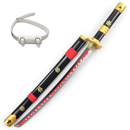 Hölzerne Roronoa Zoro Schwert Overall 31 Zoll japanische Ninja Katana, Anime Cosplay Samurai für Kinder, Jungen Mädchen Geschenk Halloween Sammlung Party (F-Yama Enma Black) von LIUD