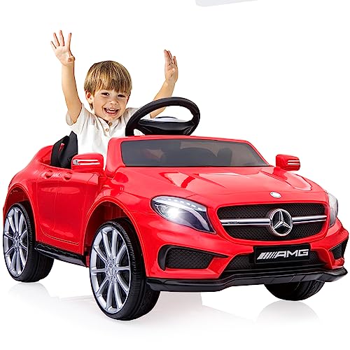 12V Kinder Elektroauto Mercedes Benz AMG,Elektrische Kinderfahrzeuge,Elektrofahrzeug 2-türig mit 2,4G-Fernbedienung,MP3,Musik,LED-Leuchten und 5 Punkt Sicherheitsgurt für Kinder ab 3 Jahre Rot von LIUFASHI