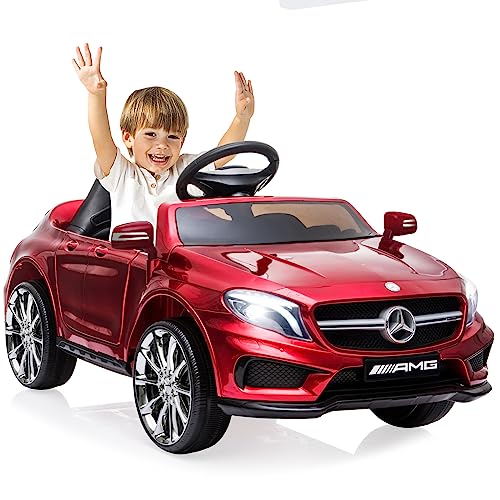 12V Kinder Elektroauto Mercedes Benz AMG,Elektrische Kinderfahrzeuge,Elektrofahrzeug 2-türig mit 2,4G-Fernbedienung,MP3,Musik,LED-Leuchten und 5 Punkt Sicherheitsgurt für Kinder ab 3 Jahre Tiefrot von LIUFASHI