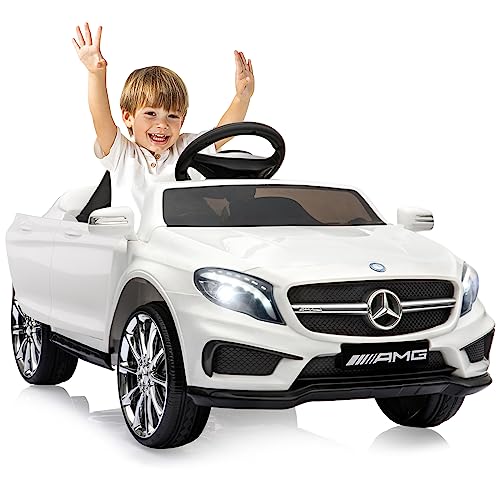 12V Kinder Elektroauto Mercedes Benz AMG,Elektrische Kinderfahrzeuge,Elektrofahrzeug 2-türig mit 2,4G-Fernbedienung,MP3,Musik,LED-Leuchten und 5 Punkt Sicherheitsgurt für Kinder ab 3 Jahre Weiß von LIUFASHI