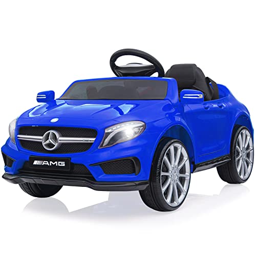 12V Kinder Elektroauto Mercedes Benz AMG mit 2,4G-Fernbedienung, Elektrofahrzeuge 2-türig mit MP3, Musik, Hupe, LED-Leuchten und 5 Punkt Sicherheitsgurt für Kinder ab 3 Jahre(Blau) von LIUFASHI