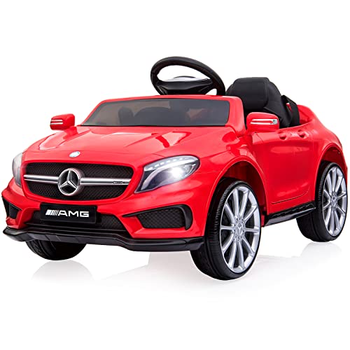 12V Kinder Elektroauto Mercedes Benz AMG mit 2,4G-Fernbedienung, Elektrofahrzeuge 2-türig mit MP3, Musik, Hupe, LED-Leuchten und 5 Punkt Sicherheitsgurt für Kinder ab 3 Jahre(Rot) von LIUFASHI