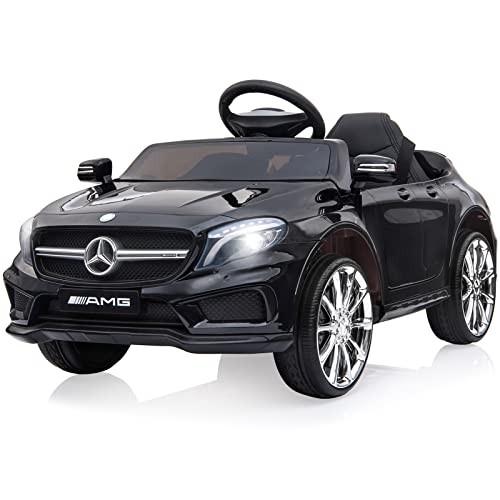 12V Kinder Elektroauto Mercedes Benz AMG mit 2,4G-Fernbedienung, Elektrofahrzeuge 2-türig mit MP3, Musik, Hupe, LED-Leuchten und 5 Punkt Sicherheitsgurt für Kinder ab 3 Jahre(Schwarz) von LIUFASHI