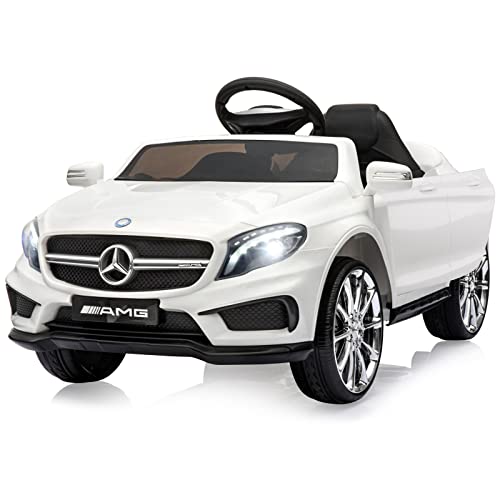 12V Kinder Elektroauto Mercedes Benz AMG mit 2,4G-Fernbedienung, Elektrofahrzeuge 2-türig mit MP3, Musik, Hupe, LED-Leuchten und 5 Punkt Sicherheitsgurt für Kinder ab 3 Jahre（Weiß） von LIUFASHI