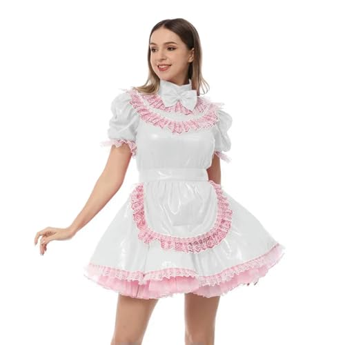 LIUPENGKUUUNWING Lolita Kleid mit Schürze, kurzärmelig, Schleife, weiß, Anime-Cosplay-Uniformen von LIUPENGKUUUNWING