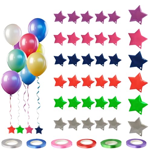 Ballongewichte und Band, 30 Stück, 6 Ballonbänder für Geburtstage, Hochzeiten und Feiern (Stern) von LIUQOBN