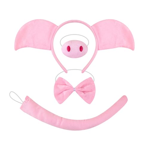 LIUQOBN 4-teiliges Schweine-Kostüm-Set, inklusive Ohren, Nasenschwanz und Krawatte, Kinderkostüm für Erwachsene, für Halloween, Cosplay, Kostümpartys von LIUQOBN