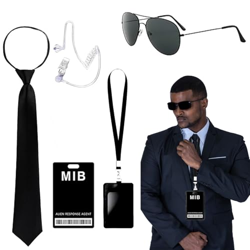 LIUQOBN 6-teiliges Herren-Kostüm-Zubehör, Agenten-Zubehör-Set, inklusive Sonnenbrille, Gegensprechanlage, Ohrstöpsel, Krawattenabzeichen-Halter, Rollenspiel-Set, für Filmparty LIUQOBN 6-teiliges Herren-Kostüm-Zubehör, Agenten-Zubehör-Set, inklusive Sonnenbrille, Gegensprechanlage, Ohrstöpsel, Krawattenabzeichen-Halter, Rollenspiel-Set, für Filmparty von LIUQOBN
