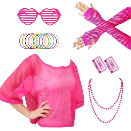 LIUQOBN 7-teiliges 80er-Jahre Zubehör-Set für Damen, 1980er-Jahre-Kostüm, Brille, Oberteil, Halskette, Stirnband, Handschuhe, Ohrringe, Armband für Damen und Mädchen, Retro-Thema LIUQOBN 7-teiliges 80er-Jahre Zubehör-Set für Damen, 1980er-Jahre-Kostüm, Brille, Oberteil, Halskette, Stirnband, Handschuhe, Ohrringe, Armband für Damen und Mädchen, Retro-Thema von LIUQOBN