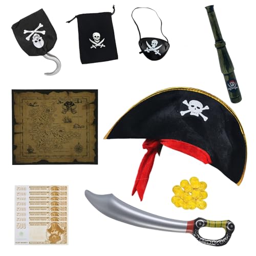 LIUQOBN 9 Stück Karibik Piraten Kostüm Zubehör Set für Karibik Verkleidung Party Cosplay Spielzeug Requisiten Jungen und Mädchen von LIUQOBN