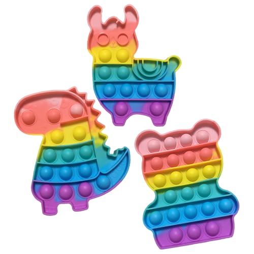 3 Packs Pop It Relief Angst Autismus Plopper Antistress Spielzeug - Regenbogen Dinosaurier Alpaka Bär Fidget Toy Set für Kinder und Erwachsene von LIURFLNC