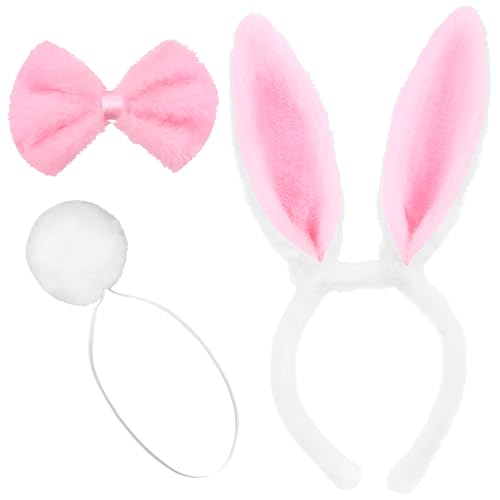 LIURFLNC Hasenohren Kostüm, Bunny Kostüm Frauen mit Hasenohren Hasenschwanz und Fliege, Plüsch Hasen Kostüm, Hasen Kostüm Damen für Ostern Karneval Halloween Cosplay Geburtstags Party von LIURFLNC