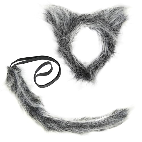 LIURFLNC Wolf Kostüm, Werwolf Haarreifen Werwolf Schwanz Accessoires, Wolf Kostüm Kinder, Wolf Schwanz für Damen & Herren als Accessoires für Ihr Wolfskostüm zum Karneval von LIURFLNC