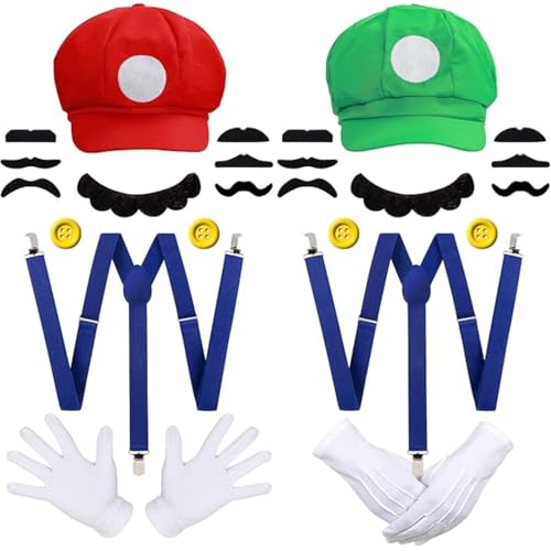 LIUWAZJ Klempner Kostüm Zubehör, Klassische M und L Hüte, Schnurrbärte Handschuhe Caps Hosenträger und Knöpfe, Cosplay Kostüm für Halloween Kostüme Damen Herren Kinder, Karneval Verkleidung LIUWAZJ Klempner Kostüm Zubehör, Klassische M und L Hüte, Schnurrbärte Handschuhe Caps Hosenträger und Knöpfe, Cosplay Kostüm für Halloween Kostüme Damen Herren Kinder, Karneval Verkleidung von LIUWAZJ