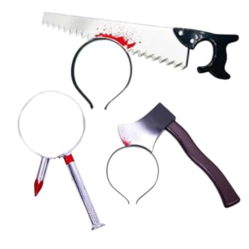 LIUYIDM 3Stück Halloween Haarreif Haarschmuck füR Damen Fake Messer Spielzeug Haarreifen MäNner,Geeignet für Halloween-Partykostüme und Rollenspiele(Axt, Säge, Nagelkopfschnalle) von LIUYIDM