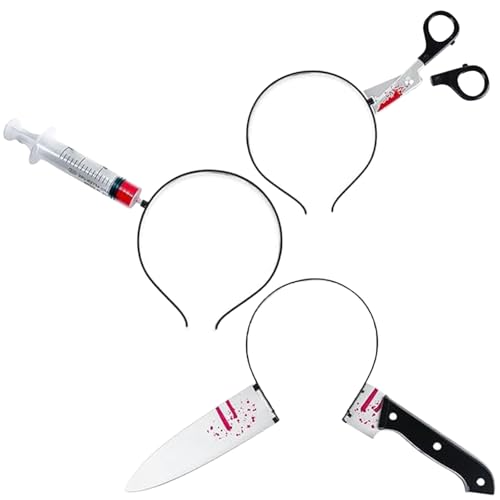 LIUYIDM 3Stück Halloween Haarreif Haarschmuck füR Damen Fake Messer Spielzeug Haarreifen MäNner,Geeignet für Halloween-Partykostüme und Rollenspiele(Messer, Schere, Nadelkopfschnalle) von LIUYIDM