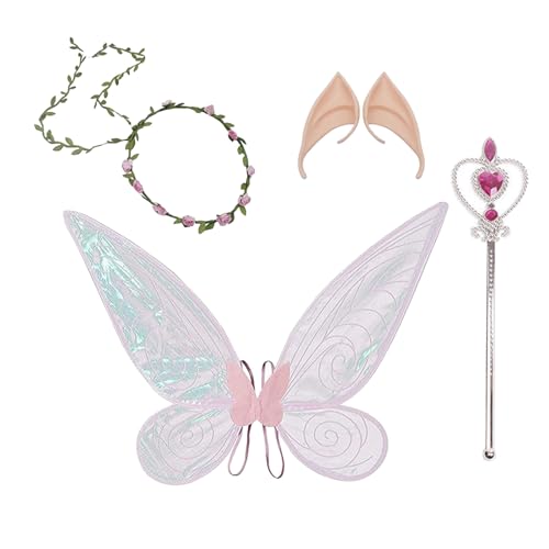 LIUYIDM Feenflügel Schmetterlingsflügel mit Elfenohren Blumenkranz Erwachsene Flügel Kostüm Kinder Prinzessinnenflügel Damen Mädchen Flügel,Gilt für Weihnachts Karneval Geburtstags Cosplay Party von LIUYIDM