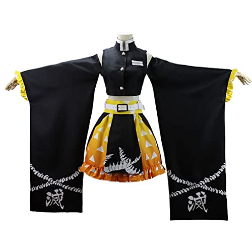 LIVASH Agatsuma Zenitsu Cosplay Kostüm Kimono Cosplay Outfits Party Cosplay Kleidung für Kinder Erwachsene Mädchen Frauen Frauen,Yellow-L von LIVASH
