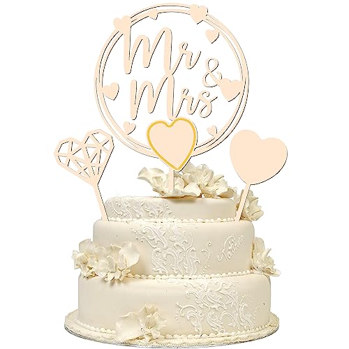 Cake Topper Hochzeit, 3 Stück Holz Tortendeko, Mr & Mrs Deko für Jubiläum Verlobung von LIVESTN