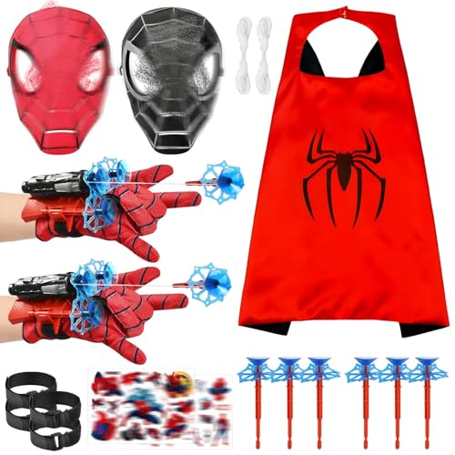 Spiderm Launcher Handschuh, Super Spiderm Launcher mit Superhelden Umhänge und Maske, Spiderm Hero Handschuhe, Spiderm Web Shooter, Spiderm Spielzeug Handschuhe für Kinder Cosplay (B) von LIVESTN