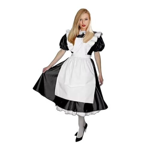 LIXIAAOOKWEDG Damen-Cosplay-Outfit aus Leder mit Schürze, Kragen, Puff, kurze Ärmel, A-Linie, langes Kleid, Rollenspiel, Schwarz , 50 LIXIAAOOKWEDG Damen-Cosplay-Outfit aus Leder mit Schürze, Kragen, Puff, kurze Ärmel, A-Linie, langes Kleid, Rollenspiel, Schwarz , 50 von LIXIAAOOKWEDG