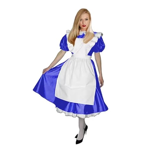 LIXIAAOOKWEDG Damen-Cosplay-Outfit aus Leder mit Schürze, Kragen, Puff, kurze Ärmel, A-Linie, langes Kleid, Rollenspiel, blau, 48 LIXIAAOOKWEDG Damen-Cosplay-Outfit aus Leder mit Schürze, Kragen, Puff, kurze Ärmel, A-Linie, langes Kleid, Rollenspiel, blau, 48 von LIXIAAOOKWEDG